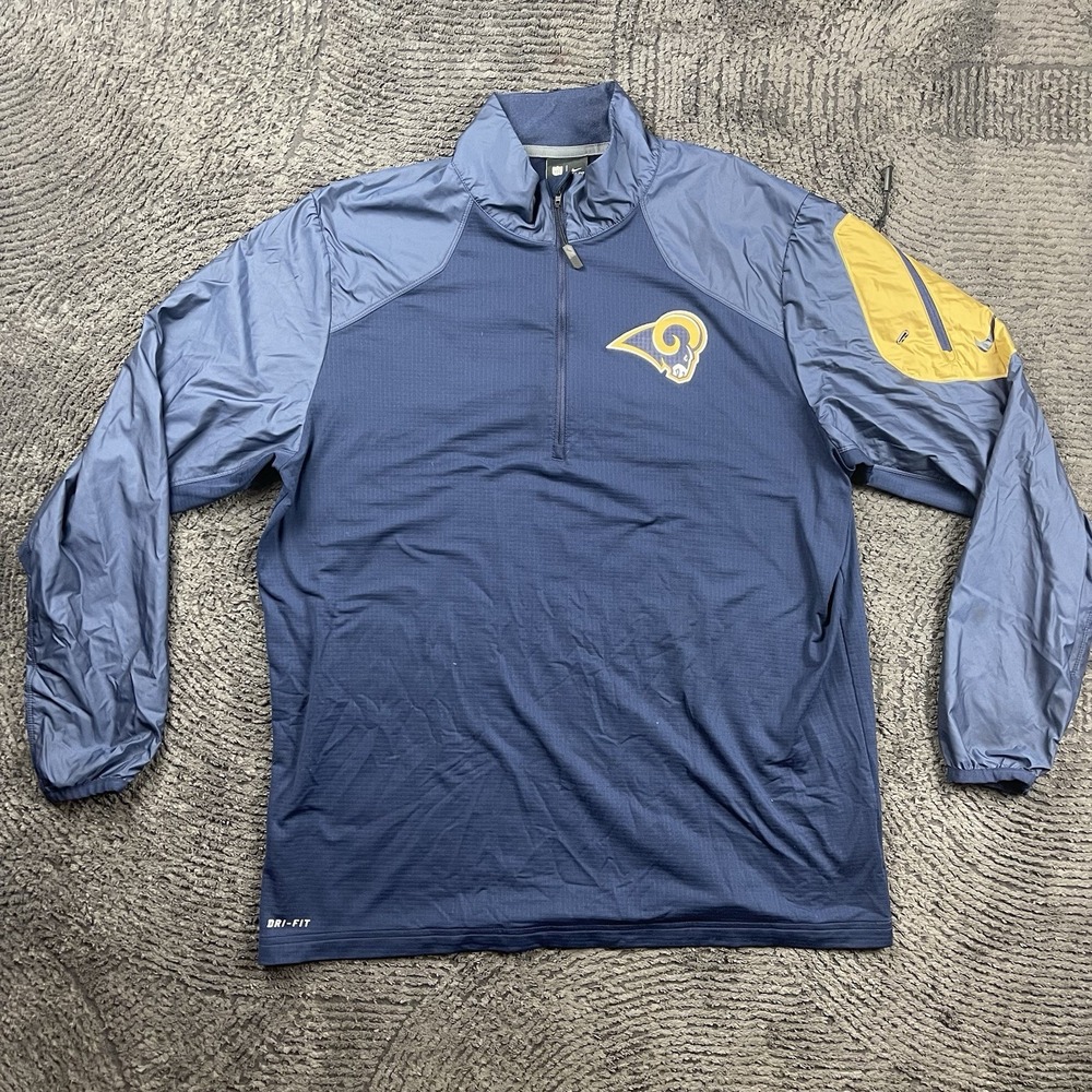 Nike Men's Large NFL On Field St. Louis Rams Quarter Zip Pullover Blue Dri-Fit